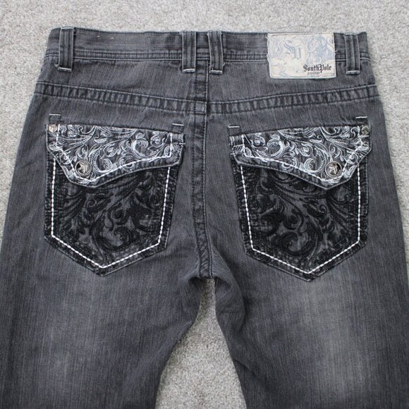 Southpole Premium Jeans Mens 34 Black Baggy Embroidered Y2K Wide leg 32" inseam - Picture 1 of 12